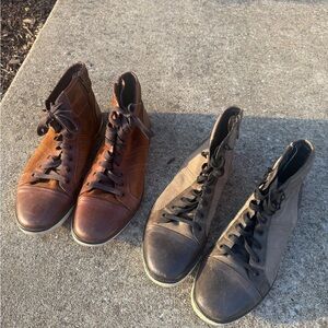 Men’s Brown & Gray Leather & Suede High-Top Sneaker Boots Side Zip